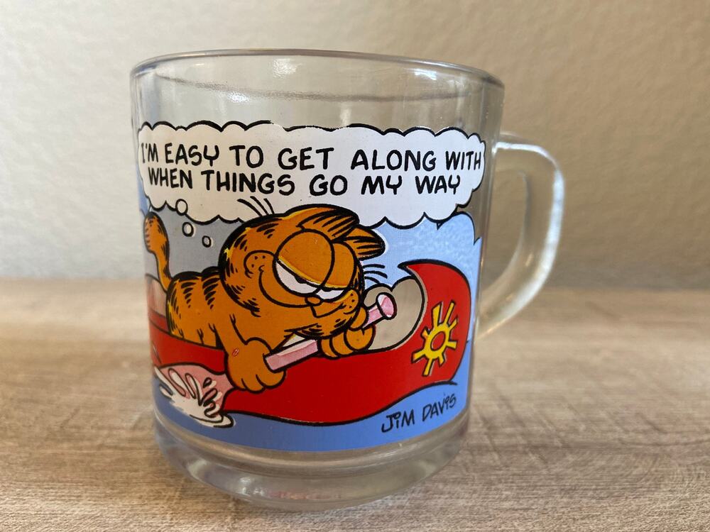 Vintage Anchor Hocking Garfield Glass Coffee Tea Mug John Davis